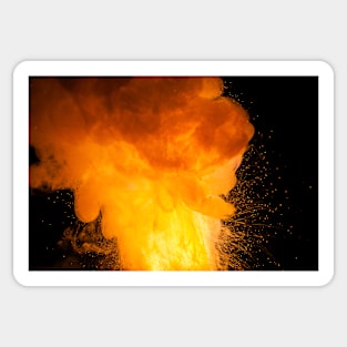 Realistic fiery explosion, orange color with sparks on a black background Sticker